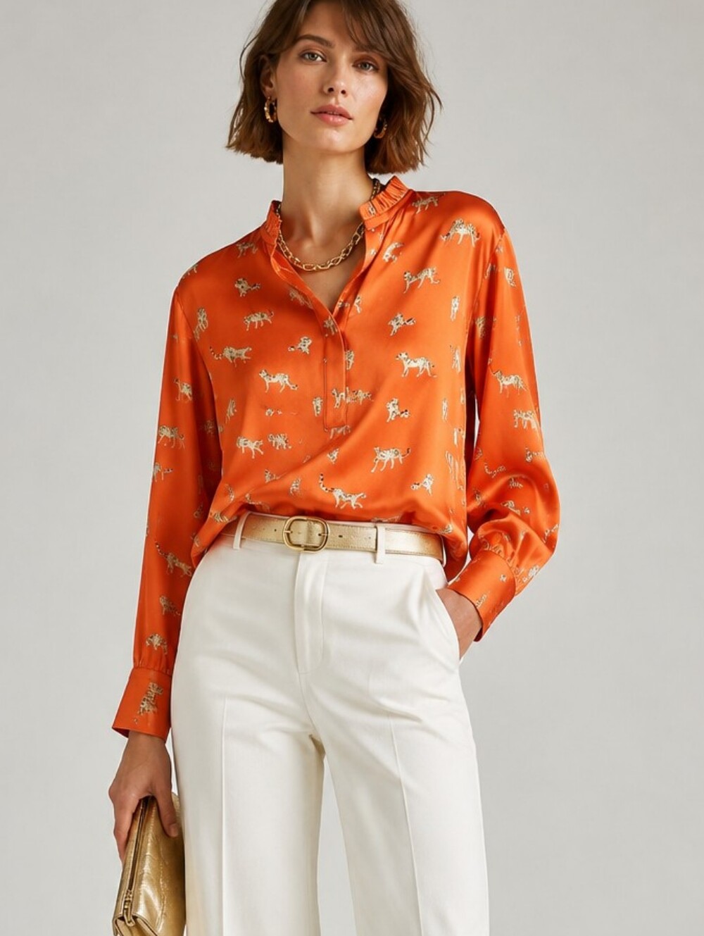 Chico's Satin Leopard Orange Blouse